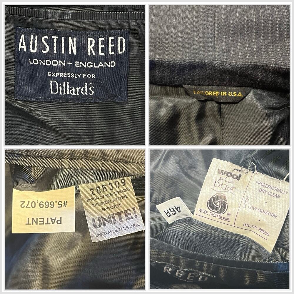 Austin Reed Mens 46R 40x32 Gray Pinstripe 2 Piece Suit U.S.A. - Picture 16 of 16